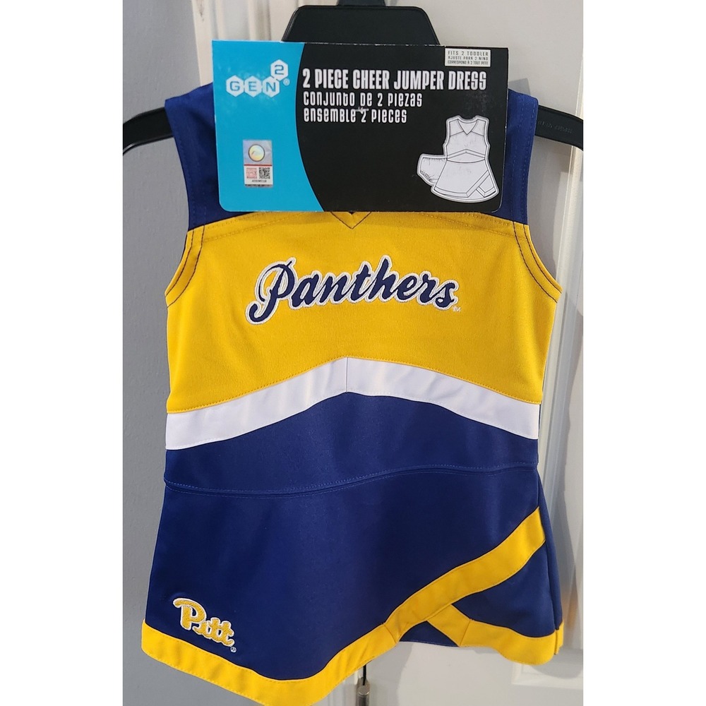 Gen2 Pitt Panthers 2 Piece Cheer Jumper Dress Set Toddler 2T Blue Gold NCAA
